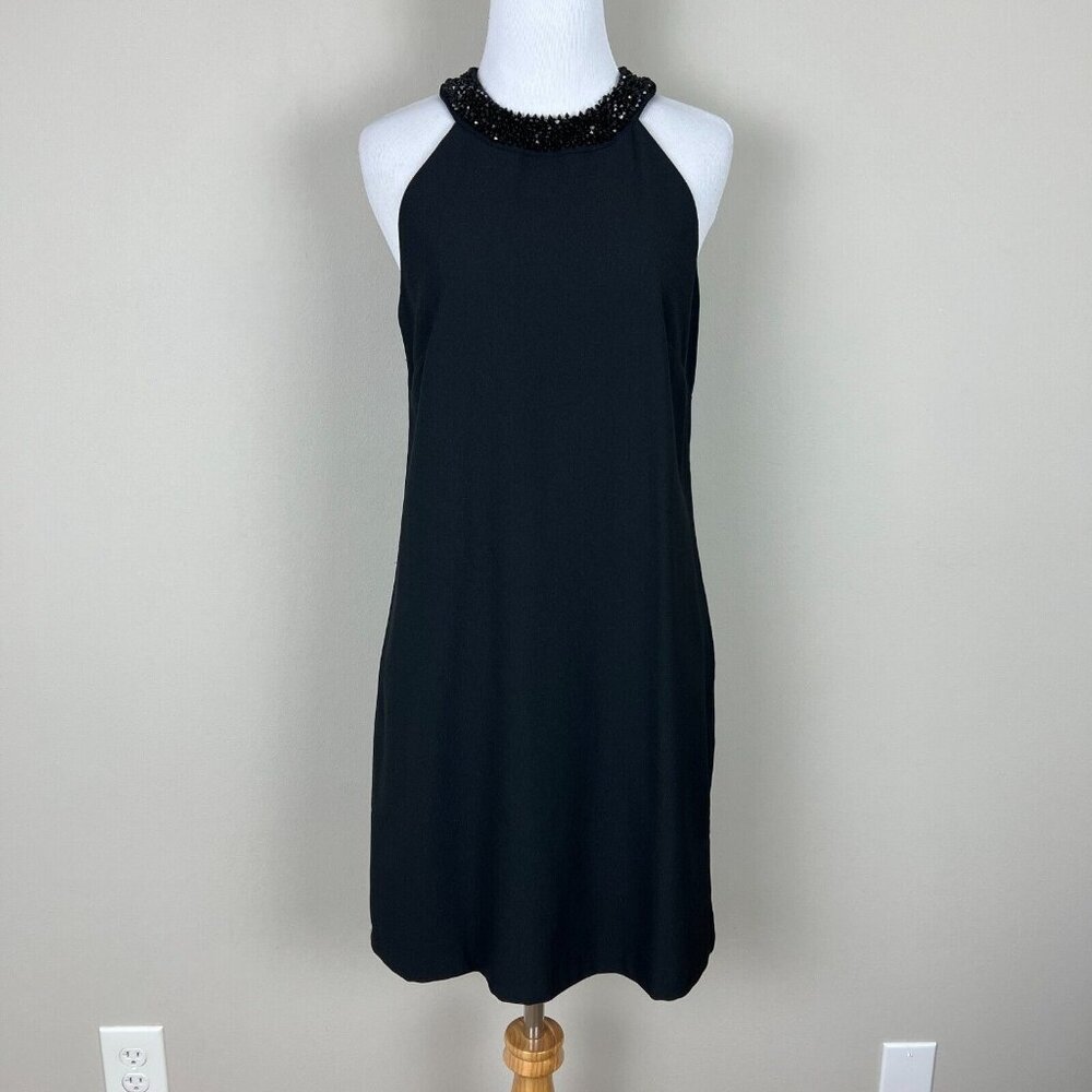 Banana Republic Dress Womens 2 Black LBD Beaded Halter Party Cocktail New